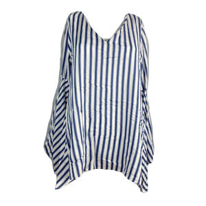 Keren‎ Hart Shirt Womens Sz L Blue White Striped Asymmetrical Bell Sleeve Tunic